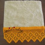 Conjunto de toalhas de banho creme, com crochet