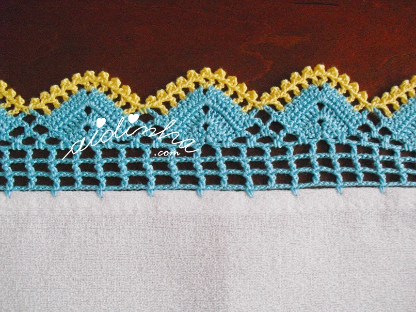 crochet azul do pano de cozinha