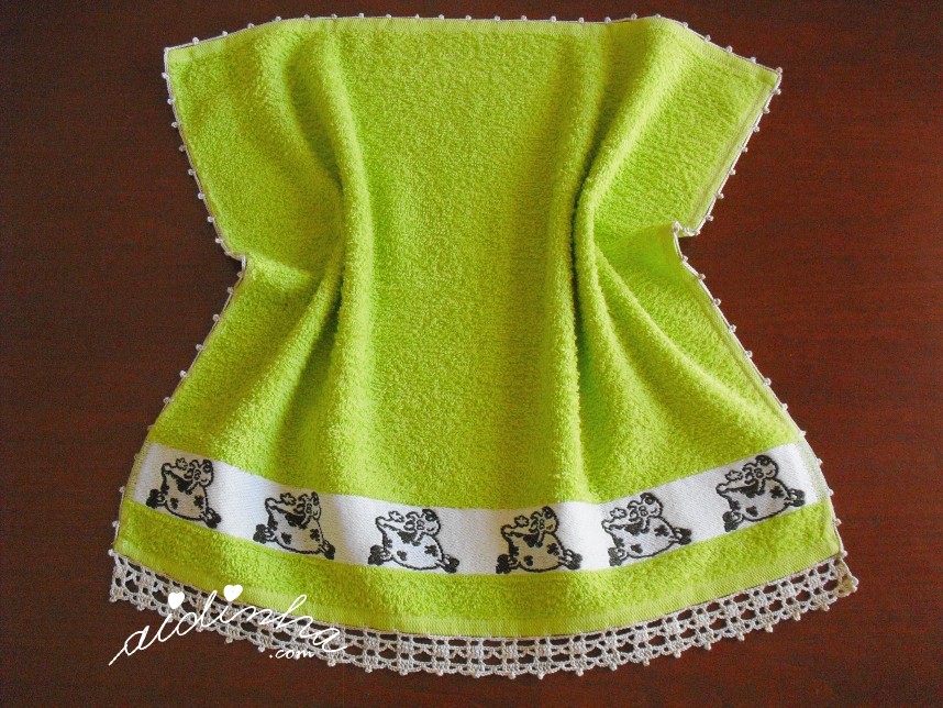 pano turco de cozinha verde com crochet cinza