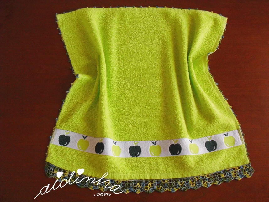 pano turco de cozinha, verde e com crochet