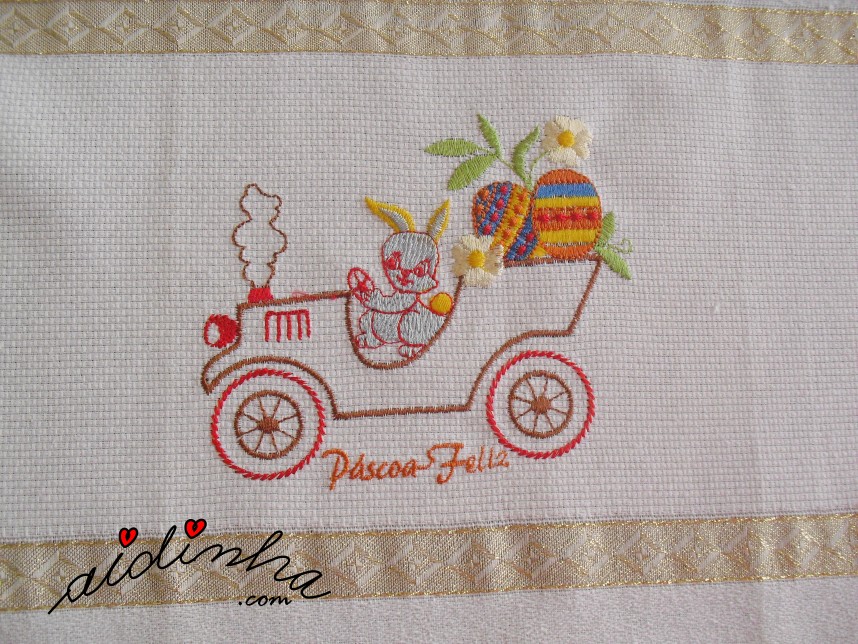 bordado de Pascoa do pano de cozinha, com crochet