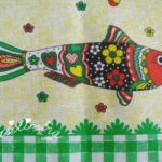 Conjunto de panos de cozinha, estampados e com crochet em toda a volta