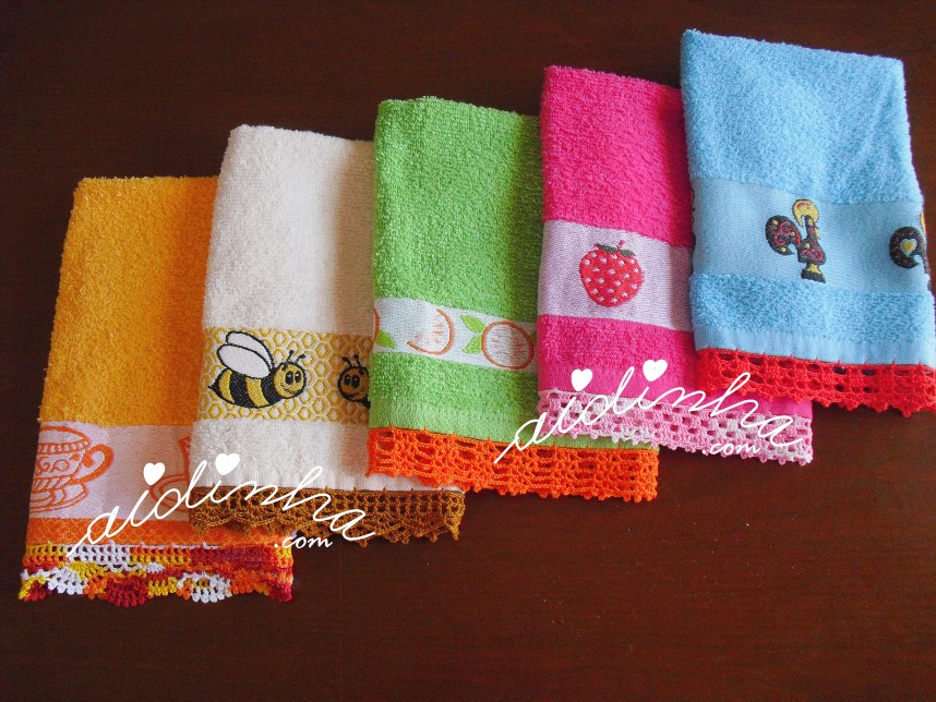 conjunto de panos turcos de cozinha, com crochet