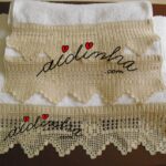Conjunto de toalhas de banho, com barras de crochet creme