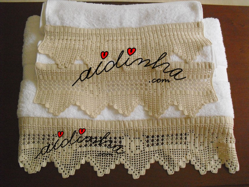 Conjunto de toalhas de banho com crochet creme