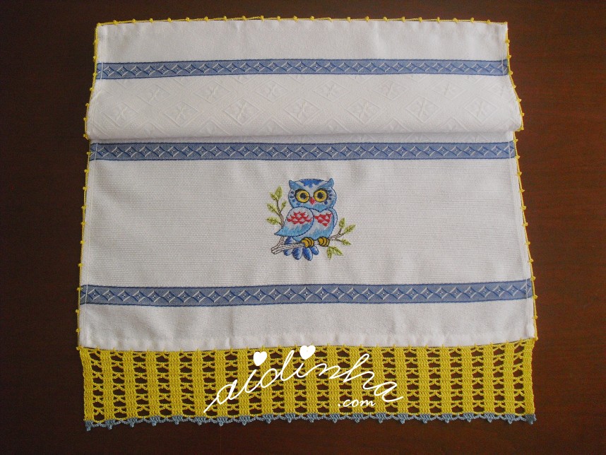 pano da louça com mocho bordado e crochet