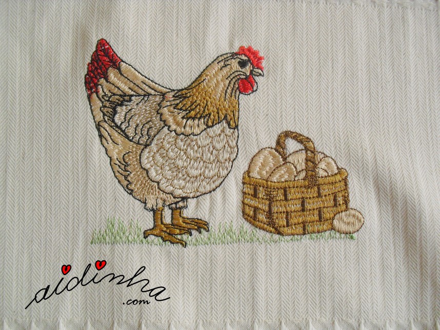 bordado do conjunto de panos de cozinha com galinhas e crochet