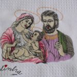 Pano de cozinha, com bordado XXL e crochet rosa