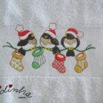 Conjunto de panos de cozinha, com bordado de Natal e crochet