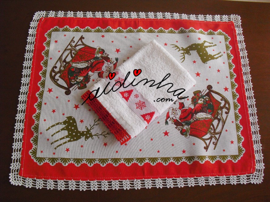 conjunto de panos de Natal, com crochet