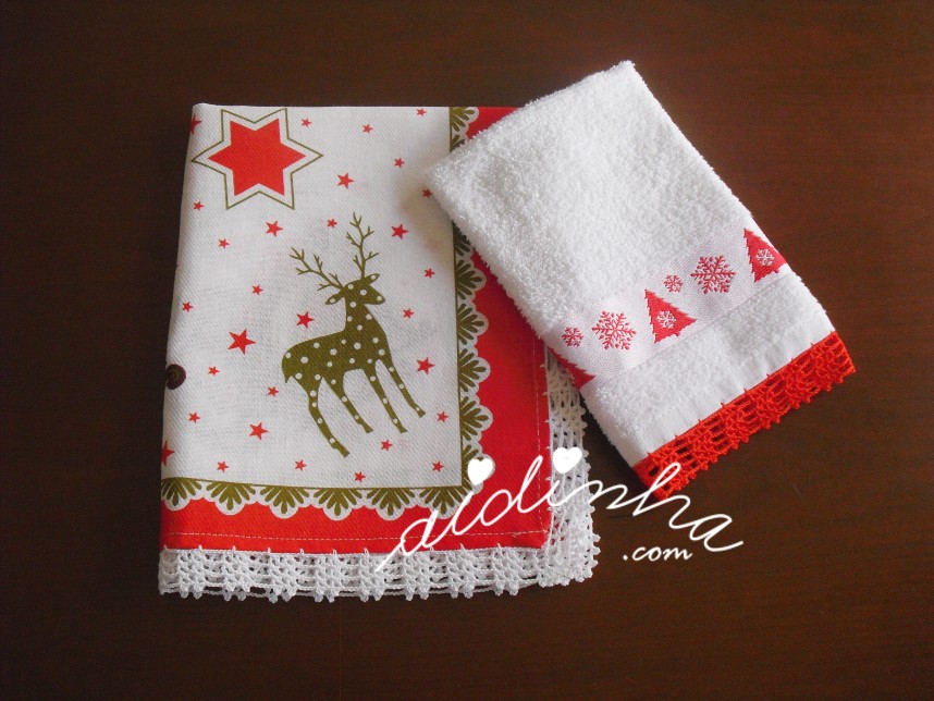 outra foto do conjunto de panos de Natal, com crochet