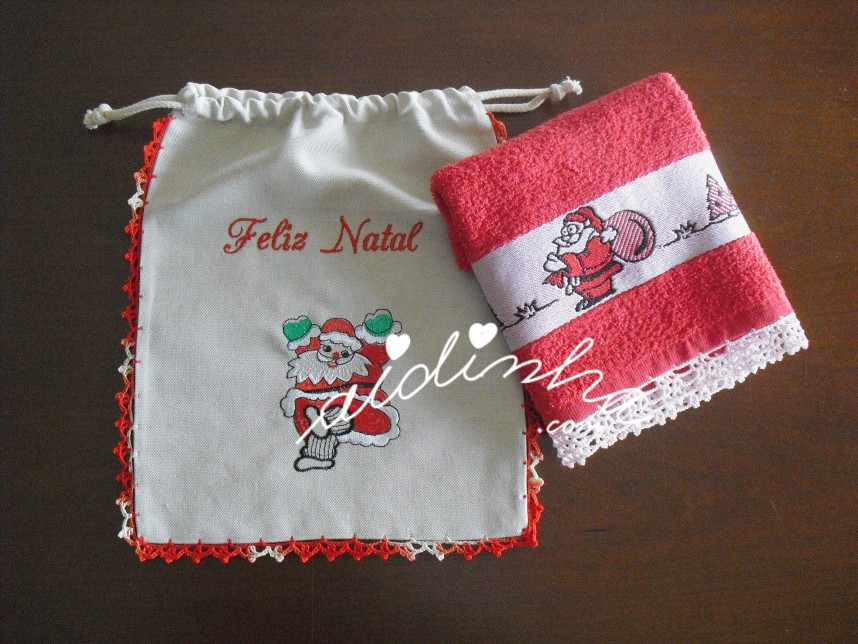 Saquinho de prenda, com bordado de Natal e crochet + prenda incluída