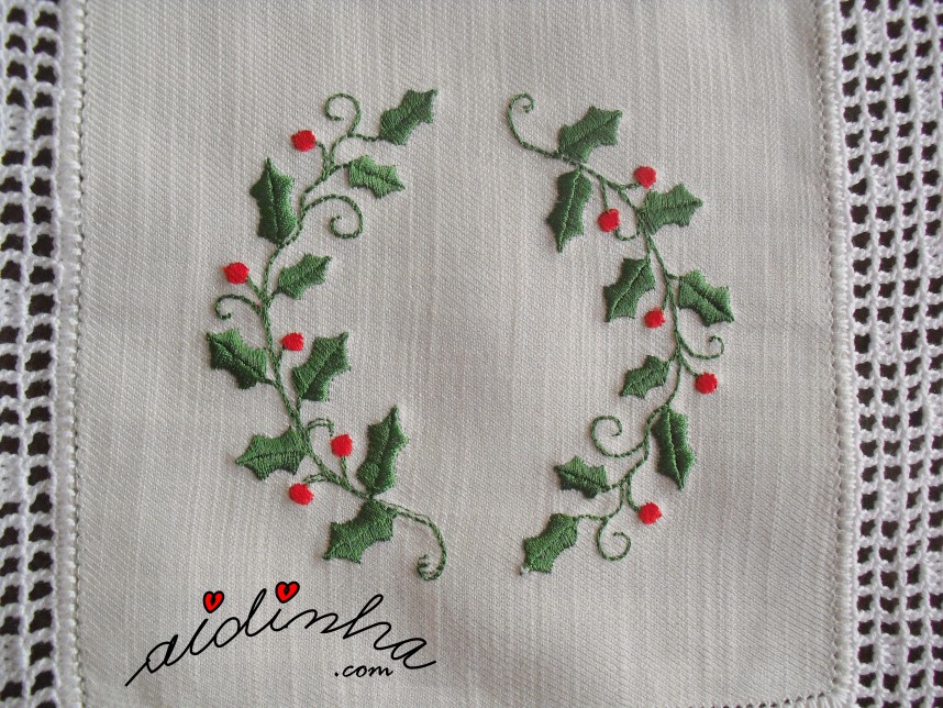 bordado do centro em linho e crochet