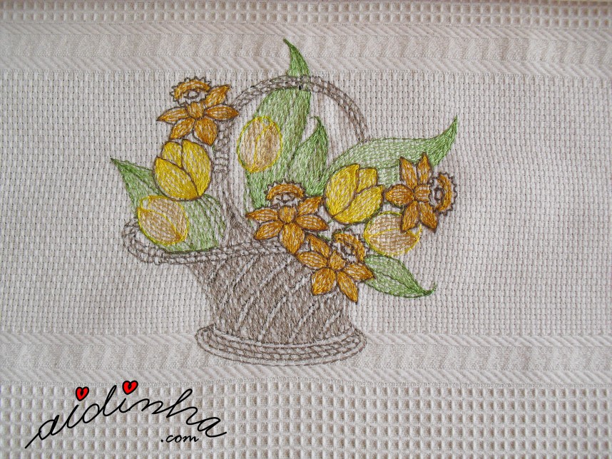 bordado do conjunto de panos de cozinha + pega, com crochet