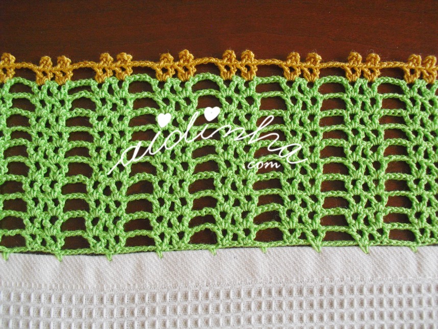 crochet verde do pano da louça bordado
