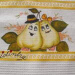 Pano de cozinha, pintado à mão e com crochet