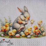 Pano de cozinha, com estampagem digital e crochet