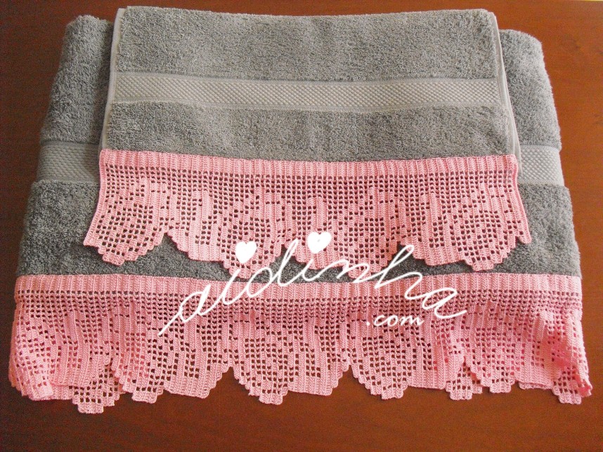 conjunto de toalhas de banho, com crochet rosa