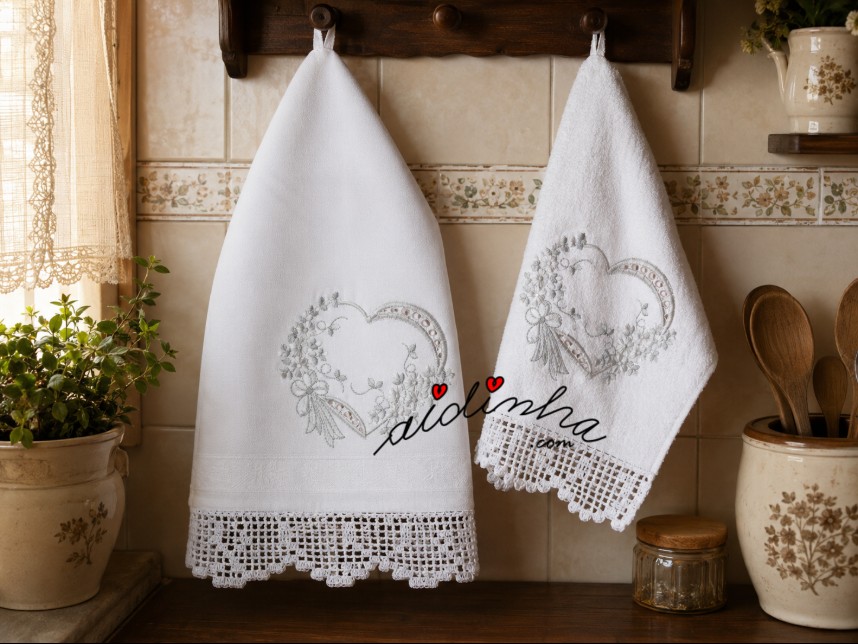 conjunto de panos de cozinha, bordado e com crochet