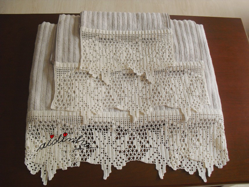 conjunto de toalhas de banho, com crochet pérola