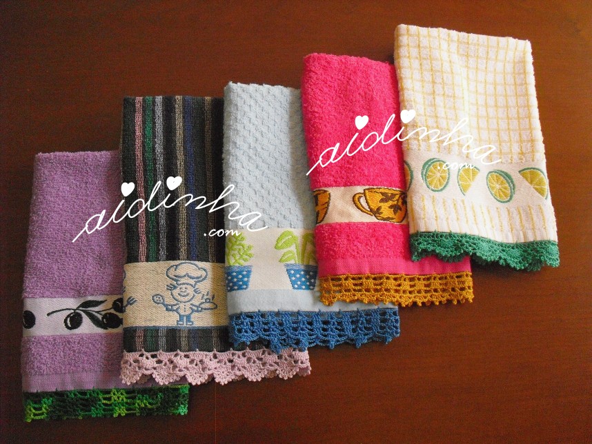 conjunto de panos turcos de cozinha, com crochet.