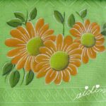 Pano de cozinha verde, pintado à mão e com crochet